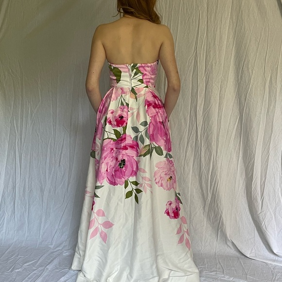 Pink Floral strapless high-low La Belle Fille perfect condition. Has pockets! - Picture 2 of 3